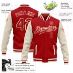 Custom Red Cream Two Tone Varsity Letterman Bomber Jacket Full-Snap Custom Red Red-Cream Bomber Full-Snap Varsity Letterman - Image 3