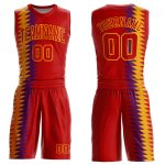Custom Red Gold Basketball Jersey Round Neck Sublimation Suit Custom Red Red-Gold Round Neck Sublimation Basketball Suit