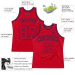 Custom Red Navy Basketball Jersey Authentic Throwback Design for Fans Custom Red Red-Navy Authentic Throwback Basketball - Image 2