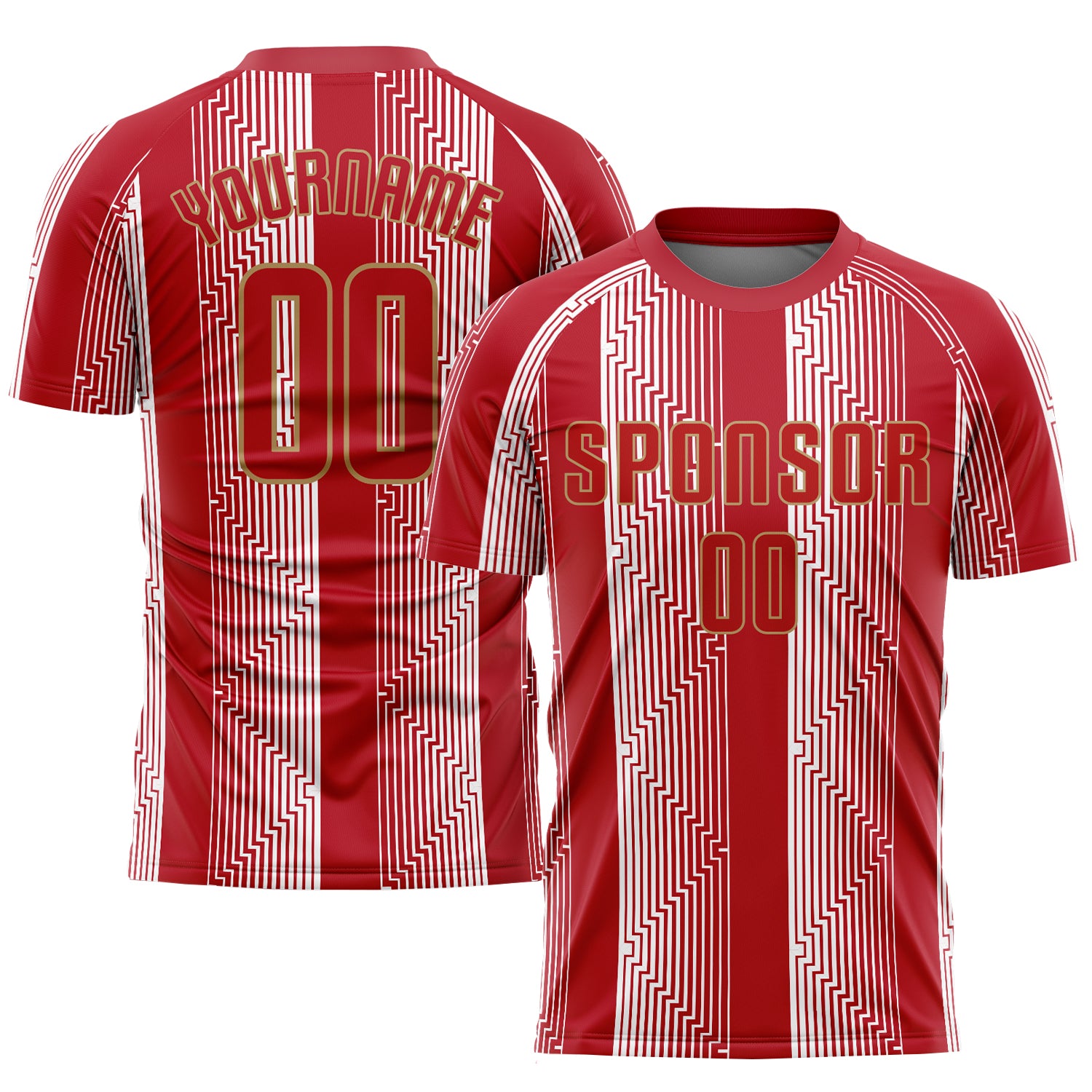 Custom Red Red-Old Gold Sublimation Soccer Uniform Jersey Custom Red and Old Gold Soccer Jersey - Sublimation Uniform for Teams Custom Red Red-Old Gold Sublimation Soccer Uniform - Image 1