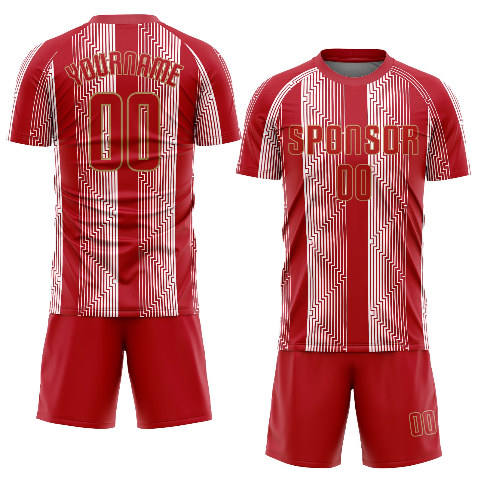 Custom Red Red-Old Gold Sublimation Soccer Uniform Jersey Custom Red and Old Gold Soccer Jersey - Sublimation Uniform for Teams Custom Red Red-Old Gold Sublimation Soccer Uniform - Image 2