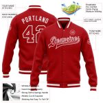 Custom Red White Varsity Letterman Bomber Jacket Full-Snap Mens Outerwear Custom Red Red-White Bomber Full-Snap Varsity Letterman - Image 3