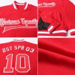 Custom Red White Varsity Letterman Bomber Jacket Full-Snap Mens Outerwear Custom Red Red-White Bomber Full-Snap Varsity Letterman - Image 2