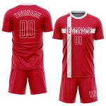 Danish Flag Soccer Jersey - Custom Red and White Sublimation Uniform Custom Red Red-White Sublimation Danish Flag Soccer - Image 2