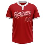 Custom Red White Unisex Softball Jersey - Two-Button Design for Performance Custom Red Red-White Two-Button Unisex Softball - Image 2