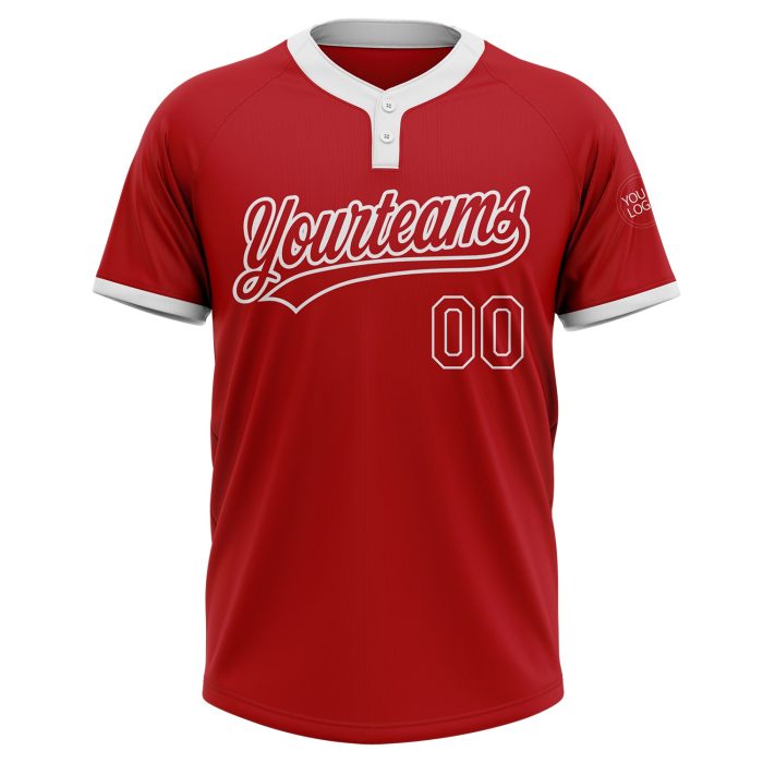 Custom Red White Unisex Softball Jersey - Two-Button Design for Performance Custom Red Red-White Two-Button Unisex Softball - Image 2