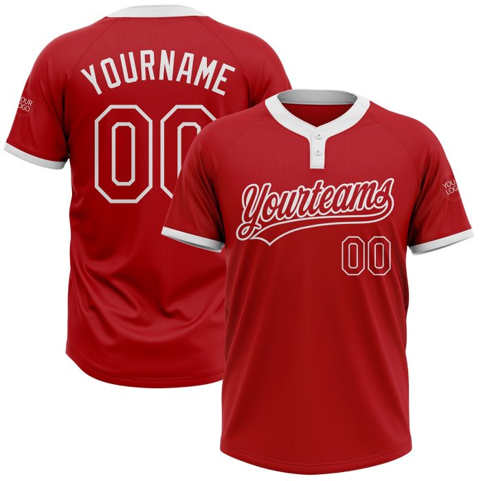 Custom Red White Unisex Softball Jersey - Two-Button Design for Performance Custom Red Red-White Two-Button Unisex Softball - Image 1