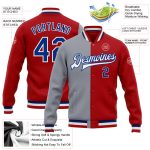 Custom Varsity Letterman Jacket Red Gray Bomber Full-Snap Fashion Outerwear Custom Red Royal-Gray Bomber Full-Snap Varsity - Image 3