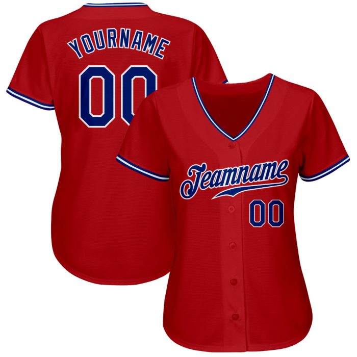 Authentic Custom Red Royal-White Baseball Jersey for Fans and Players Custom Red Royal-White Authentic Baseball Jersey - Image 2