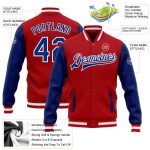 Custom Red White Bomber Two Tone Varsity Letterman Jacket Full-Snap Custom Red Royal-White Bomber Full-Snap Varsity Letterman - Image 3