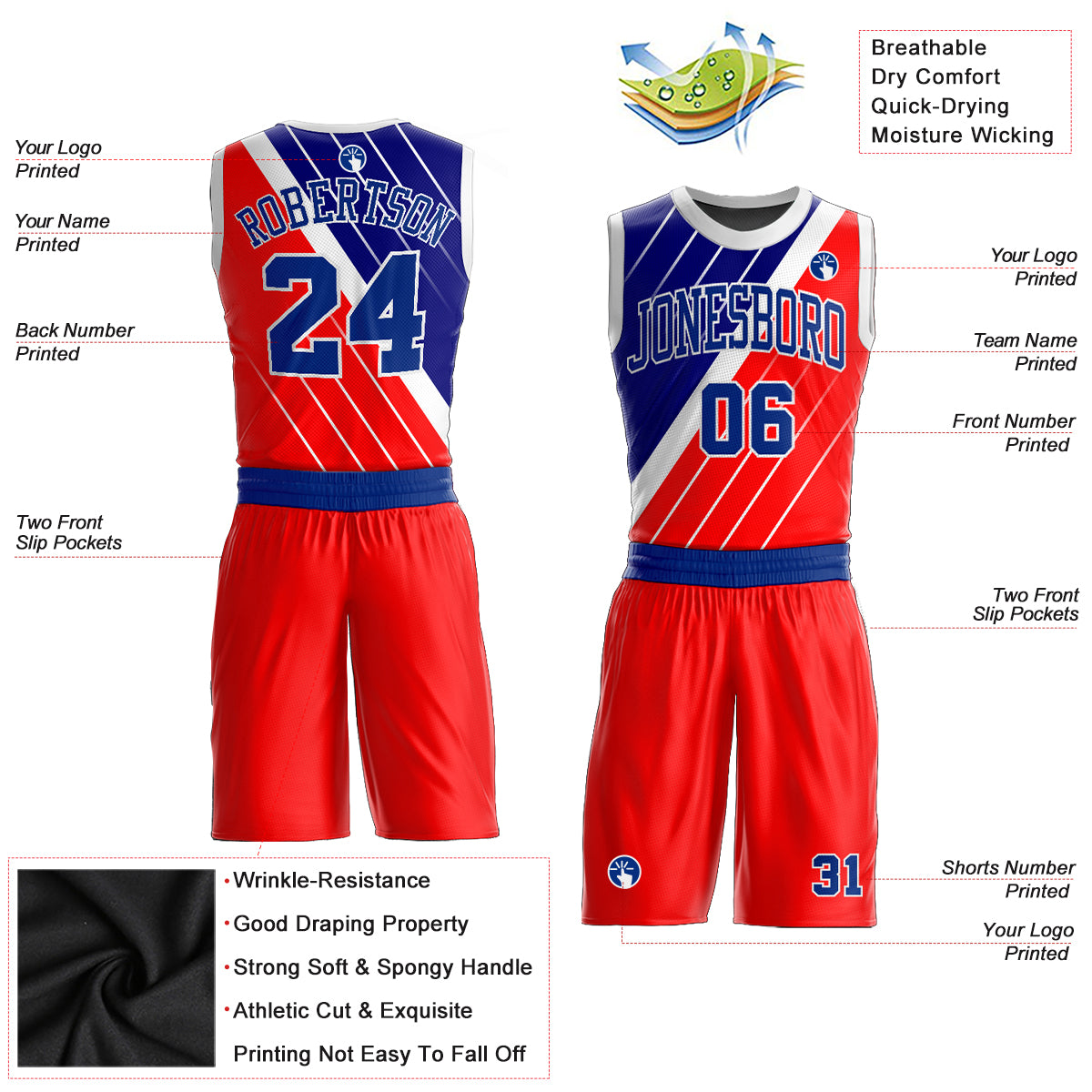Custom Red Royal-White Round Neck Sublimation Basketball Suit Jersey Custom Red Royal White Basketball Jersey Sublimation Round Neck Suit Custom Red Royal-White Round Neck Sublimation Basketball - Image 2