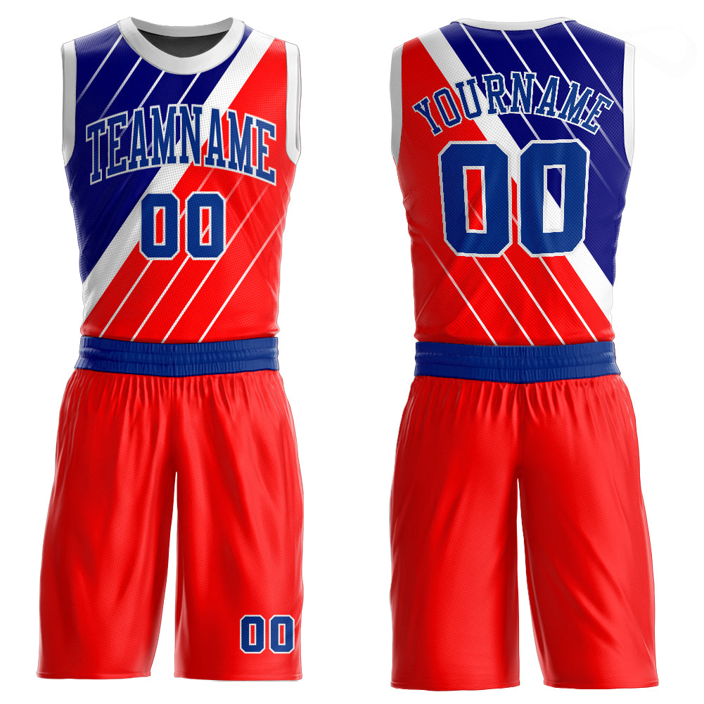 Custom Red Royal-White Round Neck Sublimation Basketball Suit Jersey Custom Red Royal White Basketball Jersey Sublimation Round Neck Suit Custom Red Royal-White Round Neck Sublimation Basketball - Image 1