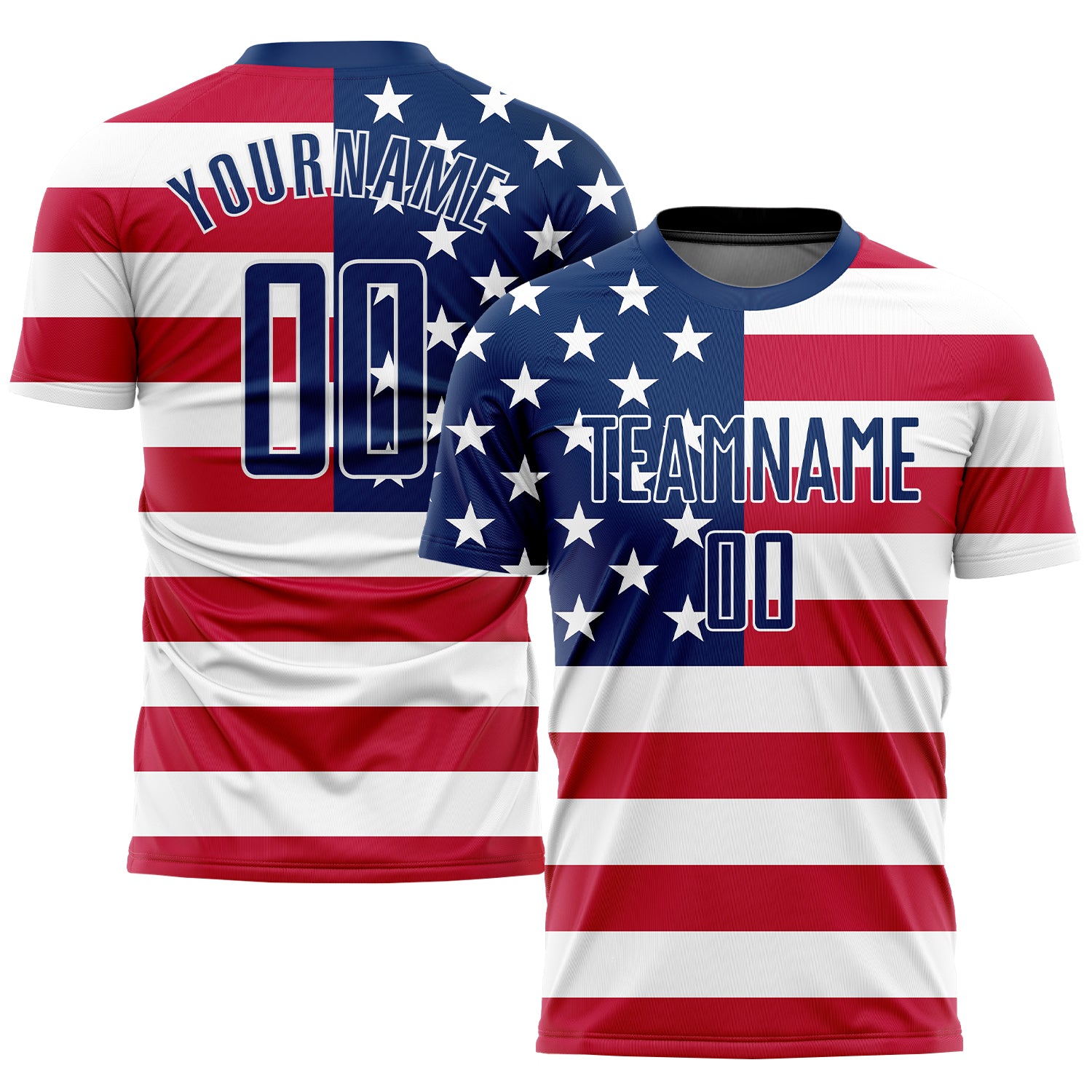 Custom Red White Sublimation American Flag Soccer Jersey Uniform Custom Red Royal-White Sublimation American Flag Soccer