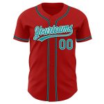 Custom Red Teal Black Baseball Jersey - Authentic Design, Personalized Style Custom Red Teal-Black Authentic Baseball Jersey - Image 2