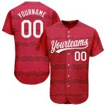 3D Pattern Red White Baseball Jersey - Custom Design Style 5806 Custom Red White 3D Pattern Design Authentic Baseball Jersey