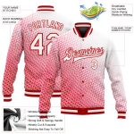 Custom Red White 3D Pattern Varsity Jacket Full-Snap Bomber Letterman Custom Red White 3D Pattern Design Bomber Full-Snap - Image 3
