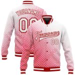 Custom Red White 3D Pattern Varsity Jacket Full-Snap Bomber Letterman Custom Red White 3D Pattern Design Bomber Full-Snap