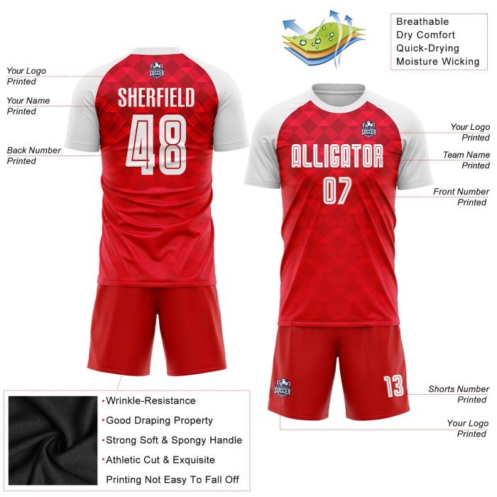 Custom Red White Sublimation Soccer Jersey - Away Uniform for Teams Custom Red White Away Sublimation Soccer Uniform Jersey - Image 3