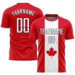 Custom Canadian Flag Soccer Jersey - Red White Black Sublimation Uniform Custom Red White-Black Sublimation Canadian Flag