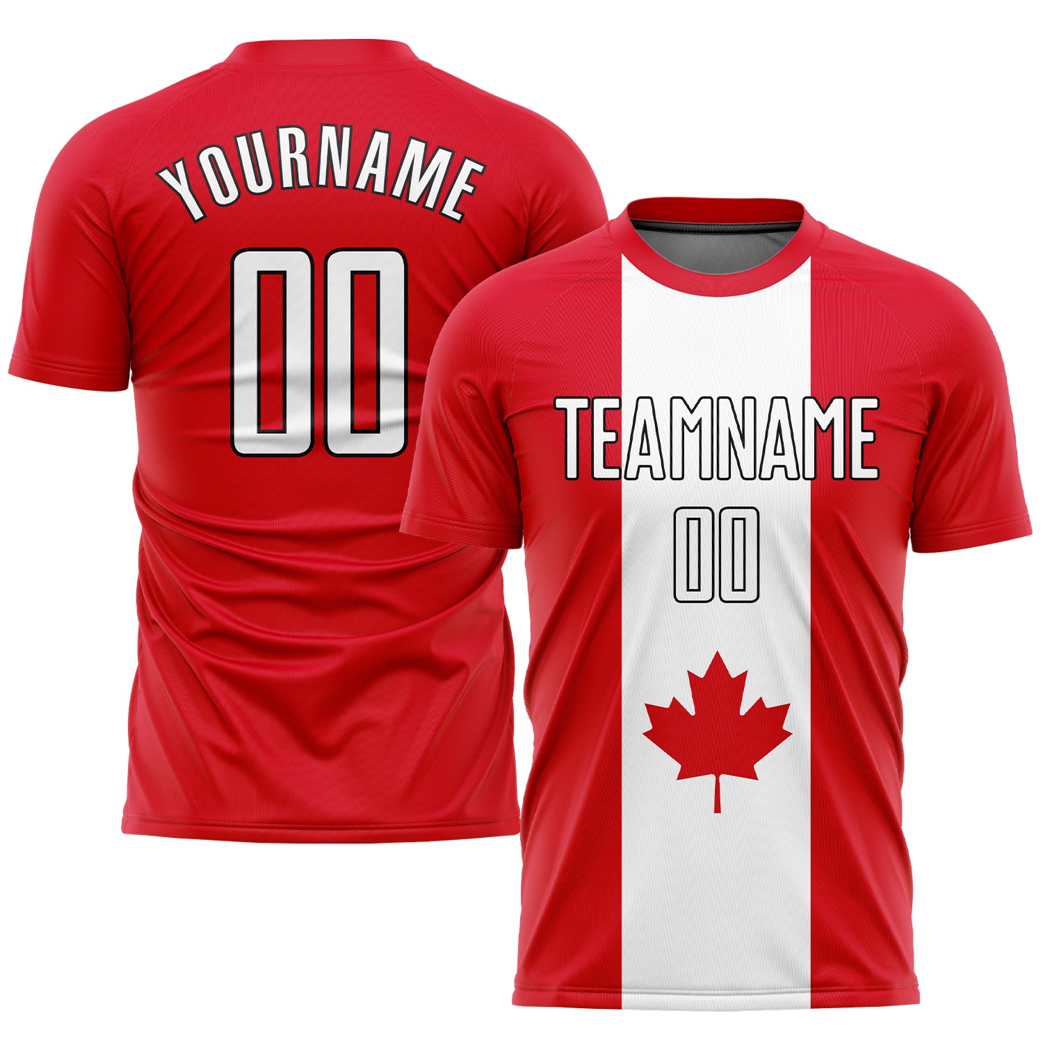 Custom Canadian Flag Soccer Jersey - Red White Black Sublimation Uniform Custom Red White-Black Sublimation Canadian Flag