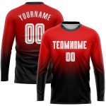 Custom Red Black White Fade Soccer Jersey Long Sleeve Sublimation Uniform Custom Red White-Black Sublimation Long Sleeve