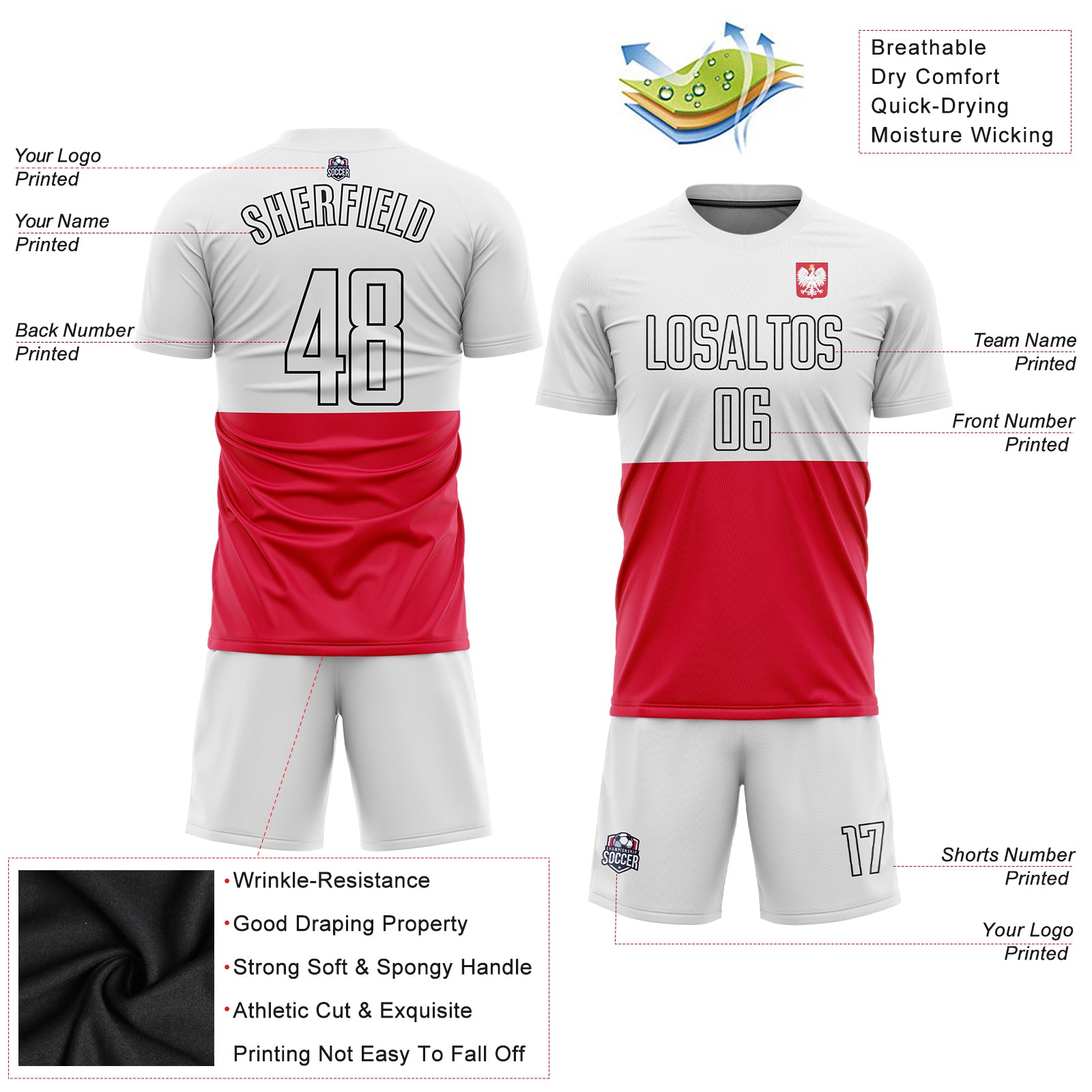 Custom Red White-Black Sublimation Polish Flag Soccer Uniform Jersey Custom Polish Flag Sublimation Soccer Jersey - Red White Black Uniform Custom Red White-Black Sublimation Polish Flag Soccer - Image 3