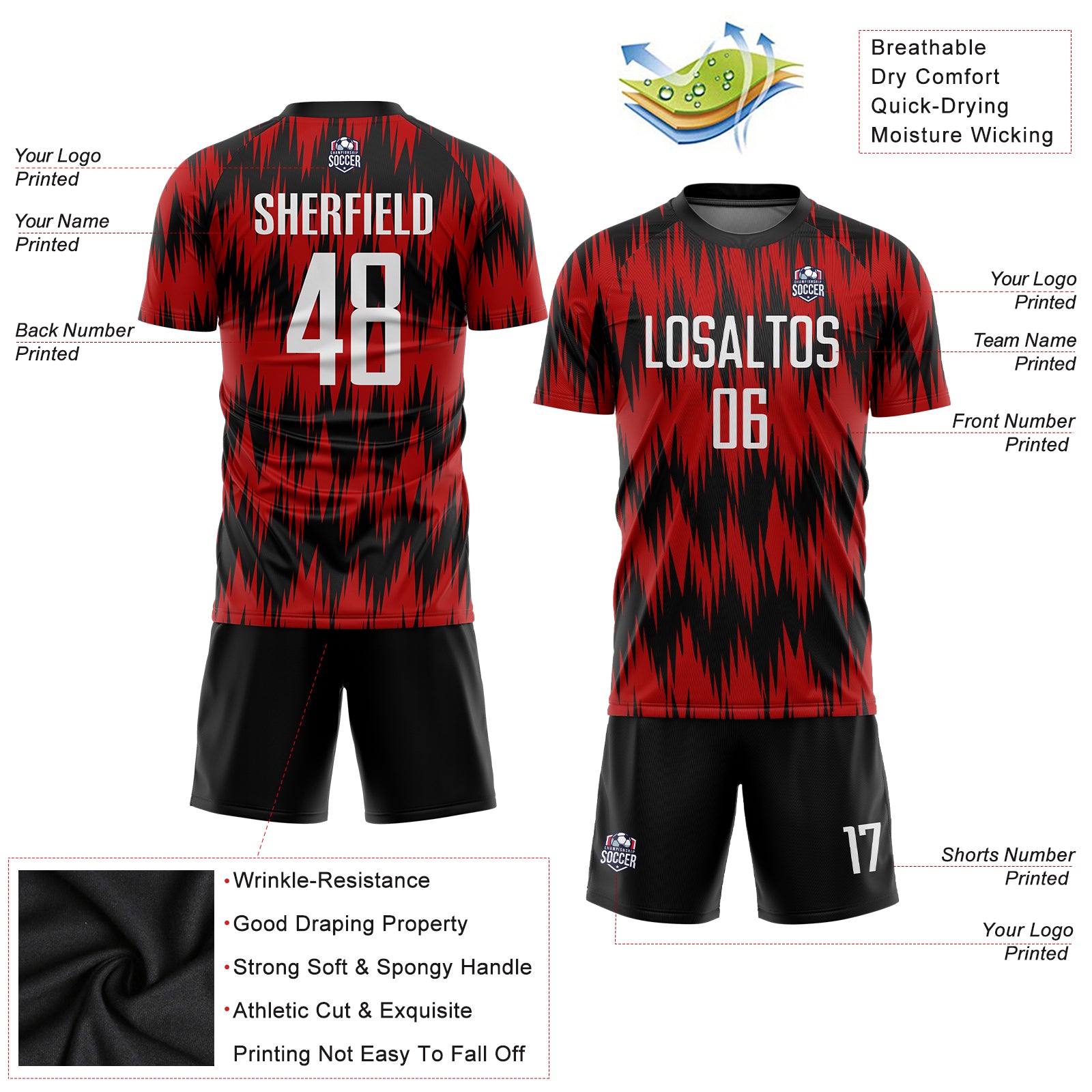 Custom Red White-Black Sublimation Soccer Uniform Jersey Style 3416 Red White Black Custom Soccer Uniform Jersey Sublimation Style 3416 Custom Red White-Black Sublimation Soccer Uniform Jersey - Image 3