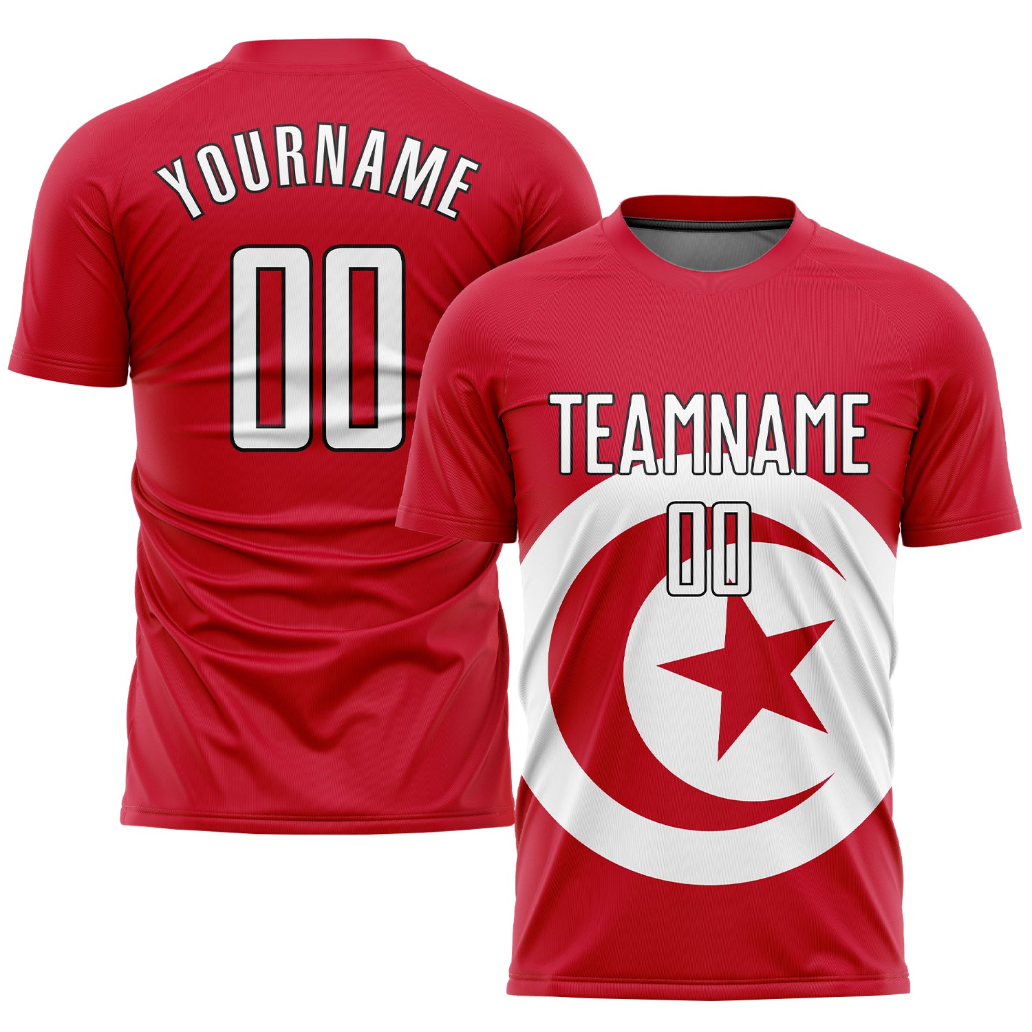 Custom Tunisian Flag Soccer Uniform Jersey - Red and Black Sublimation Design Custom Red White-Black Sublimation Tunisian