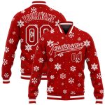 Custom Christmas 3D Bomber Varsity Jacket Red White Full-Snap Letterman Custom Red White Christmas 3D Bomber Full-Snap Varsity