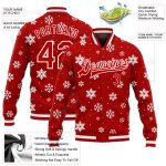 Custom Christmas 3D Bomber Varsity Jacket Red White Full-Snap Letterman Custom Red White Christmas 3D Bomber Full-Snap Varsity - Image 3