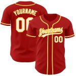 Custom Authentic Baseball Jersey Red White Gold - Stylish Sports Apparel Custom Red White-Gold Authentic Baseball Jersey