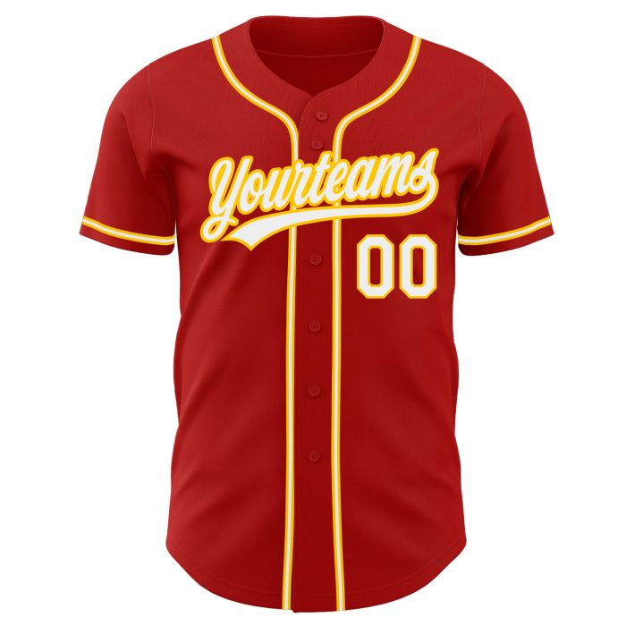 Custom Authentic Baseball Jersey Red White Gold - Stylish Sports Apparel Custom Red White-Gold Authentic Baseball Jersey - Image 2
