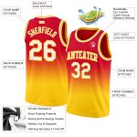 Custom Red White Gold Basketball Jersey - Authentic Fade Design Fashion Apparel Custom Red White-Gold Authentic Fade Fashion - Image 2
