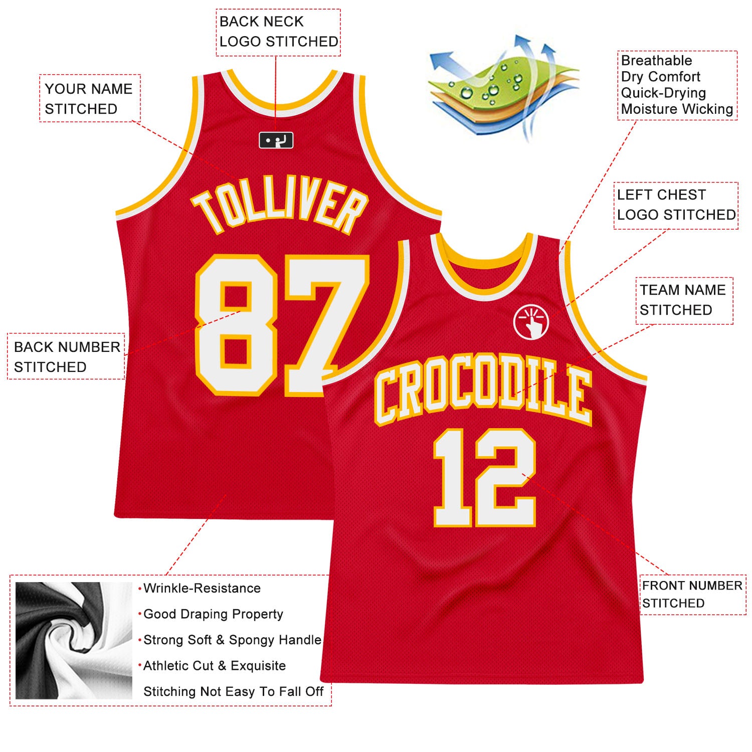 Custom Red White-Gold Authentic Throwback Basketball Jersey Custom Authentic Basketball Jersey Red White Gold Retro Design Custom Red White-Gold Authentic Throwback Basketball Jersey - Image 2