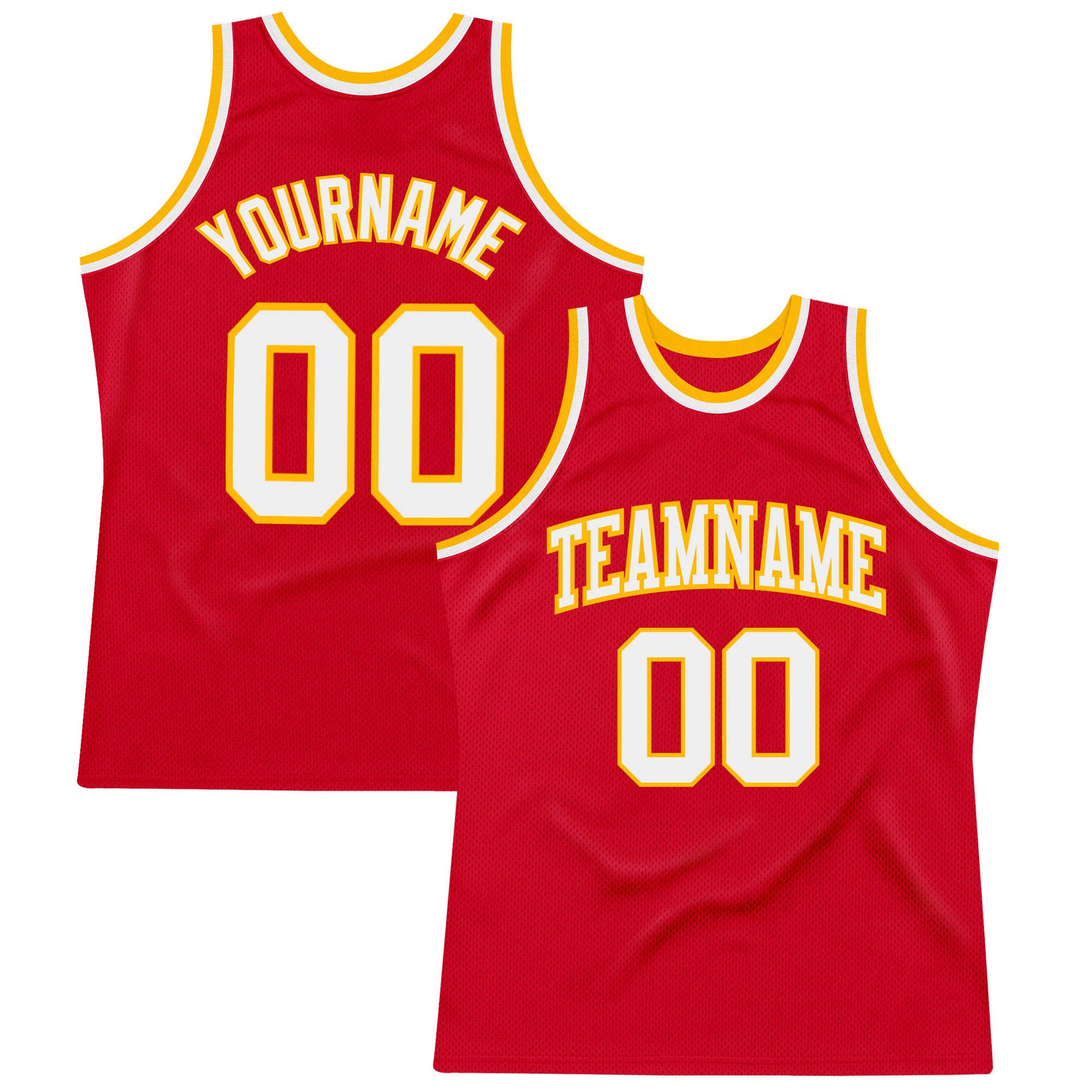 Custom Red White-Gold Authentic Throwback Basketball Jersey Custom Authentic Basketball Jersey Red White Gold Retro Design Custom Red White-Gold Authentic Throwback Basketball Jersey - Image 1