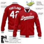 Red White Gray Varsity Letterman Jacket Full-Snap Custom Bomber Style Custom Red White-Gray Bomber Full-Snap Varsity Letterman - Image 3