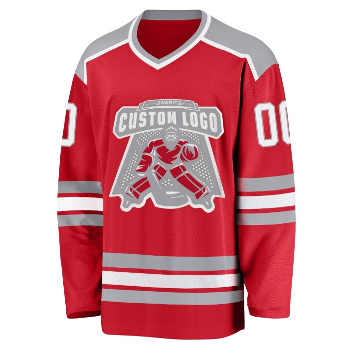 Custom Red White Gray Hockey Jersey Personalized Team Apparel Custom Red White-Gray Hockey Jersey - Image 2