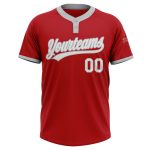 Custom Softball Jersey Unisex Two-Button Red White Gray - Personalized Sports Apparel Custom Red White-Gray Two-Button Unisex - Image 2