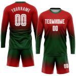 Custom Red Green White Soccer Jersey Long Sleeve Fade Fashion Uniform Custom Red White-Green Sublimation Long Sleeve Fade - Image 2