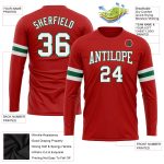 Custom Long Sleeve Performance T-Shirt in Red, White, and Kelly Green Custom Red White-Kelly Green Long Sleeve Performance - Image 3