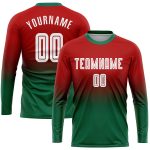 Custom Soccer Uniform Jersey - Red White Kelly Green Fade Long Sleeve Sublimation Custom Red White-Kelly Green Sublimation