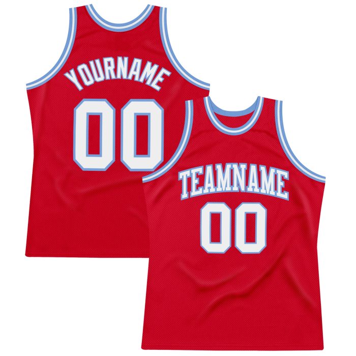 Custom Throwback Basketball Jersey Red White Light Blue Authentic Custom Red White-Light Blue Authentic Throwback Basketball - Image 1