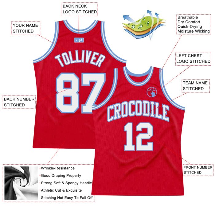 Custom Throwback Basketball Jersey Red White Light Blue Authentic Custom Red White-Light Blue Authentic Throwback Basketball - Image 2