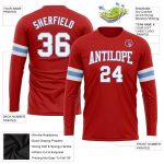 Red White Light Blue Custom Long Sleeve Performance T-Shirt for Men and Women Custom Red White-Light Blue Long Sleeve Performance - Image 3