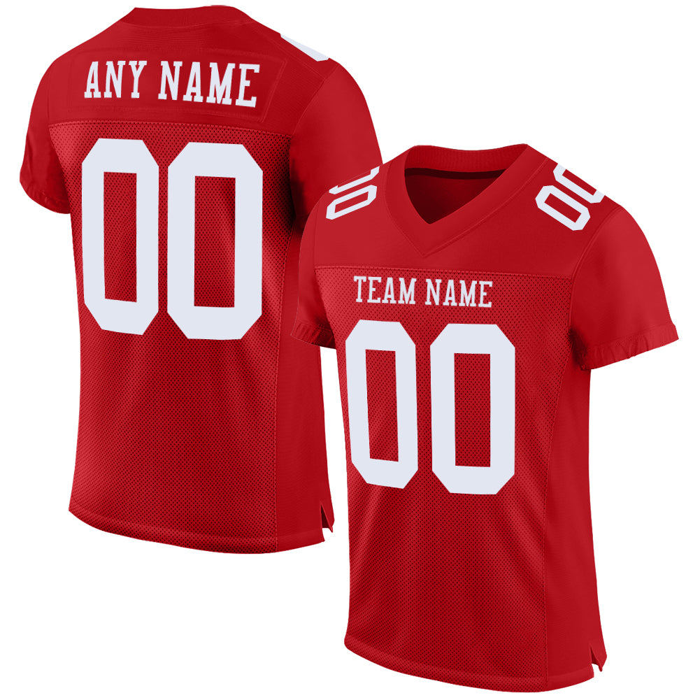 Custom Red White Mesh Authentic Football Jersey Red White Authentic Custom Football Jersey - Personalized Mesh Design Custom Red White Mesh Authentic Football Jersey - Image 1