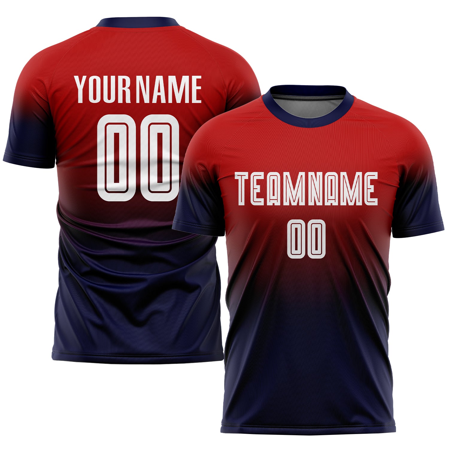 Custom Sublimation Soccer Jersey - Red White Navy Fade Fashion Uniform Custom Red White-Navy Sublimation Fade Fashion Soccer