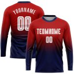 Red White Navy Custom Sublimation Soccer Jersey Long Sleeve Fade Fashion Uniform Custom Red White-Navy Sublimation Long Sleeve