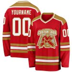 Red White Gold Custom Hockey Jersey - Personalized Team Apparel Custom Red White-Old Gold Hockey Jersey