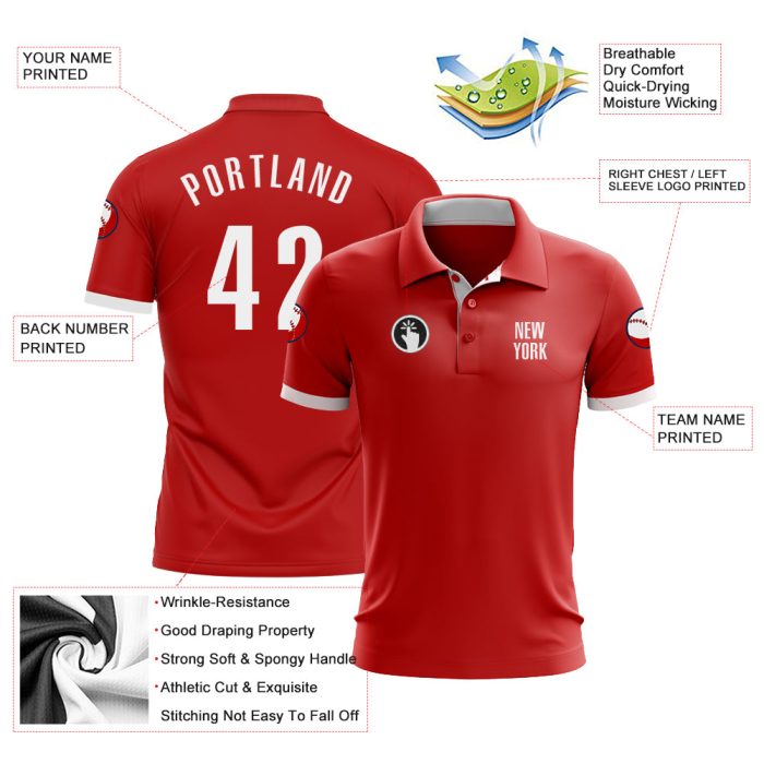 Custom Performance Golf Polo Shirt - Red and White Design for Men Custom Red White Performance Golf Polo Shirt - Image 3