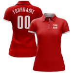 Custom Performance Golf Polo Shirt - Red and White Design for Men Custom Red White Performance Golf Polo Shirt - Image 2